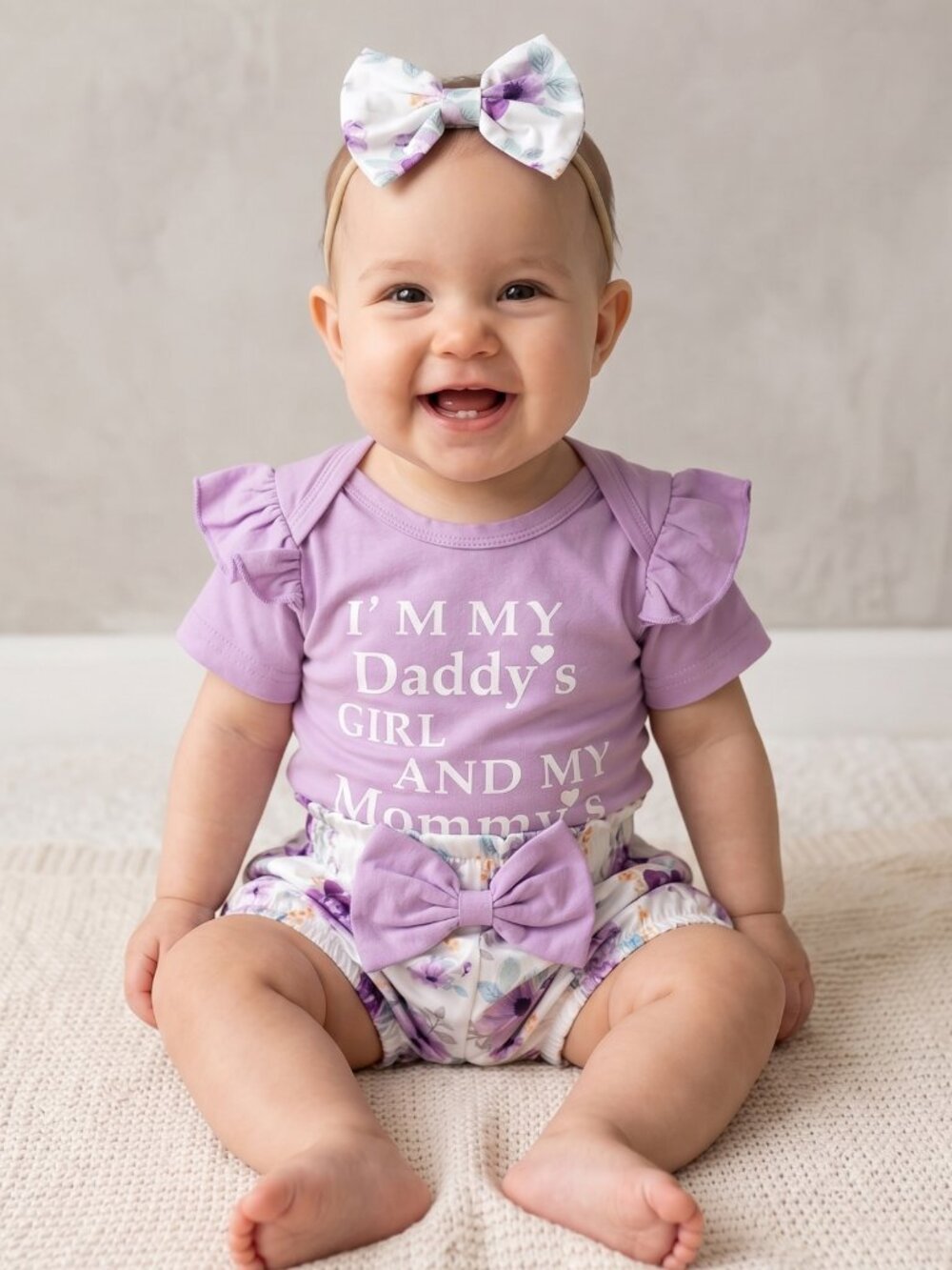 NWOT Baby Girl Purple Daddy's Girl Floral Paperbag Shorts Headband Set 3-6M